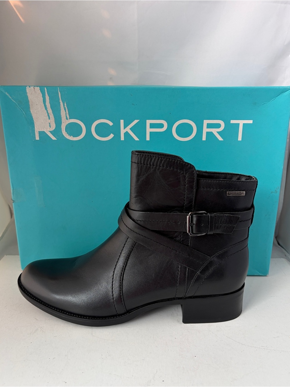 Rockport Cobb Hill Waterproof Caroline Ankle Boot w/ Buckle Strap; Black Size 10